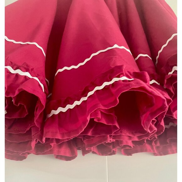 Vintage Maroon Square Dancing Skirt - Ruffle Trim, Size M - Picture 4 of 10